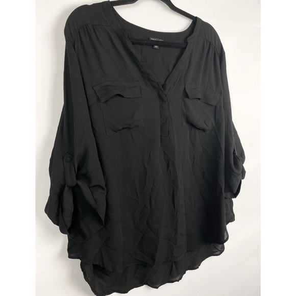 Torrid Harper Georgette Pullover 3/4 Sleeve Tunic Blouse Sheer Black - Size 2X‎ - Picture 4 of 10